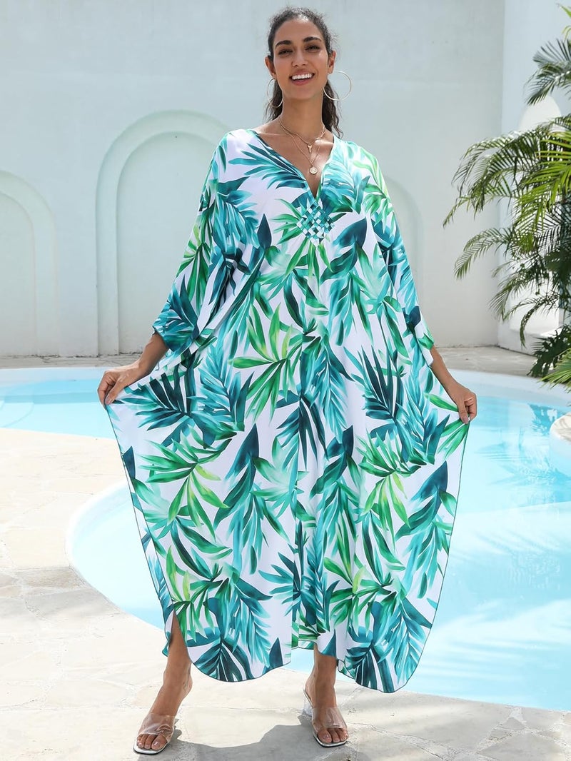 KEYLORTING Women's Plus Size Kaftan Dress – Plus Size Maxi Dress Moo Moos Beach Cover Up,Bathing Suit Cover-Up Loungewear - Image 3